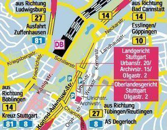 Stadtplanausschnitt Stuttgart mit OLG/LG
